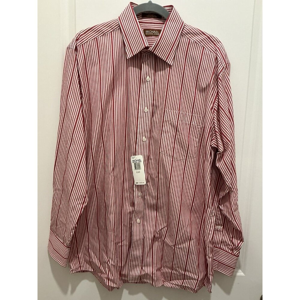Michael Kors Button Down Large Mens Red White Striped Long Sleeve NWT